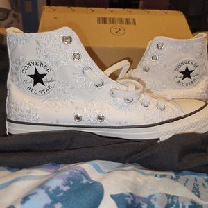 White Lace Converse All Star High Tops
